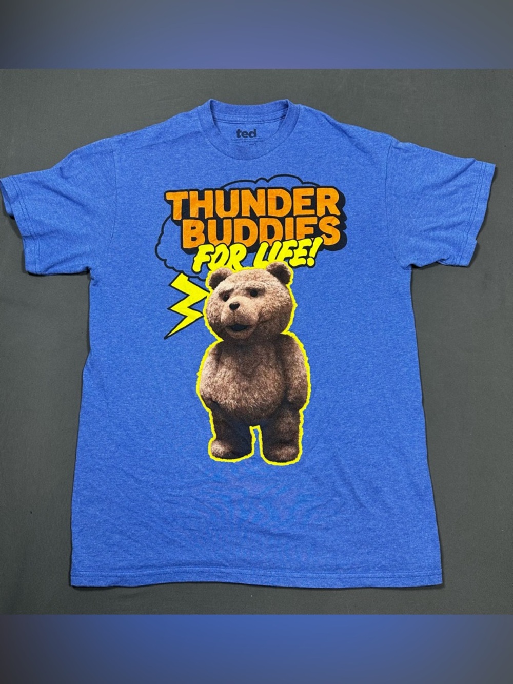 Ted Shirt Mens Medium Blue Crew Neck Short Graphic Bear Stretch [ SIZE M]